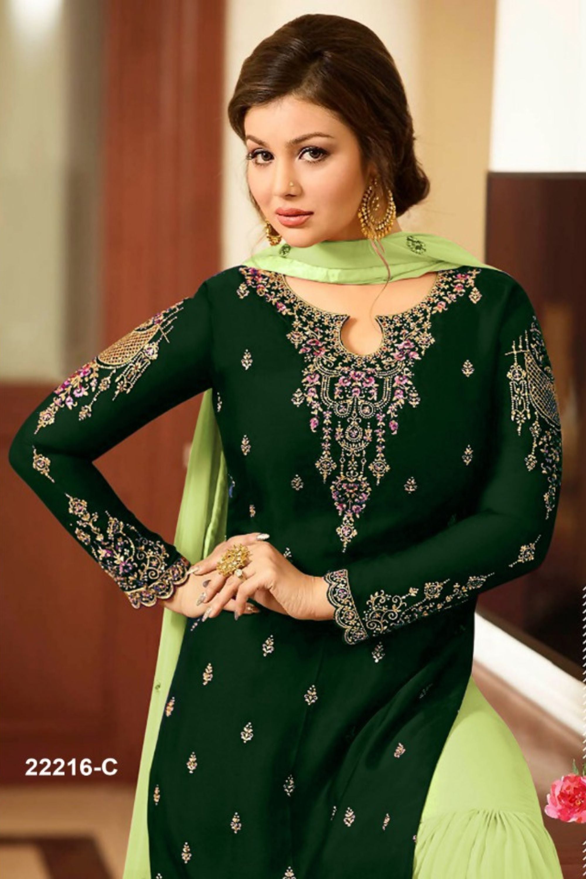 Blue Pakistani Georgette Plazo For Wedding & Festival - Embroidery Work