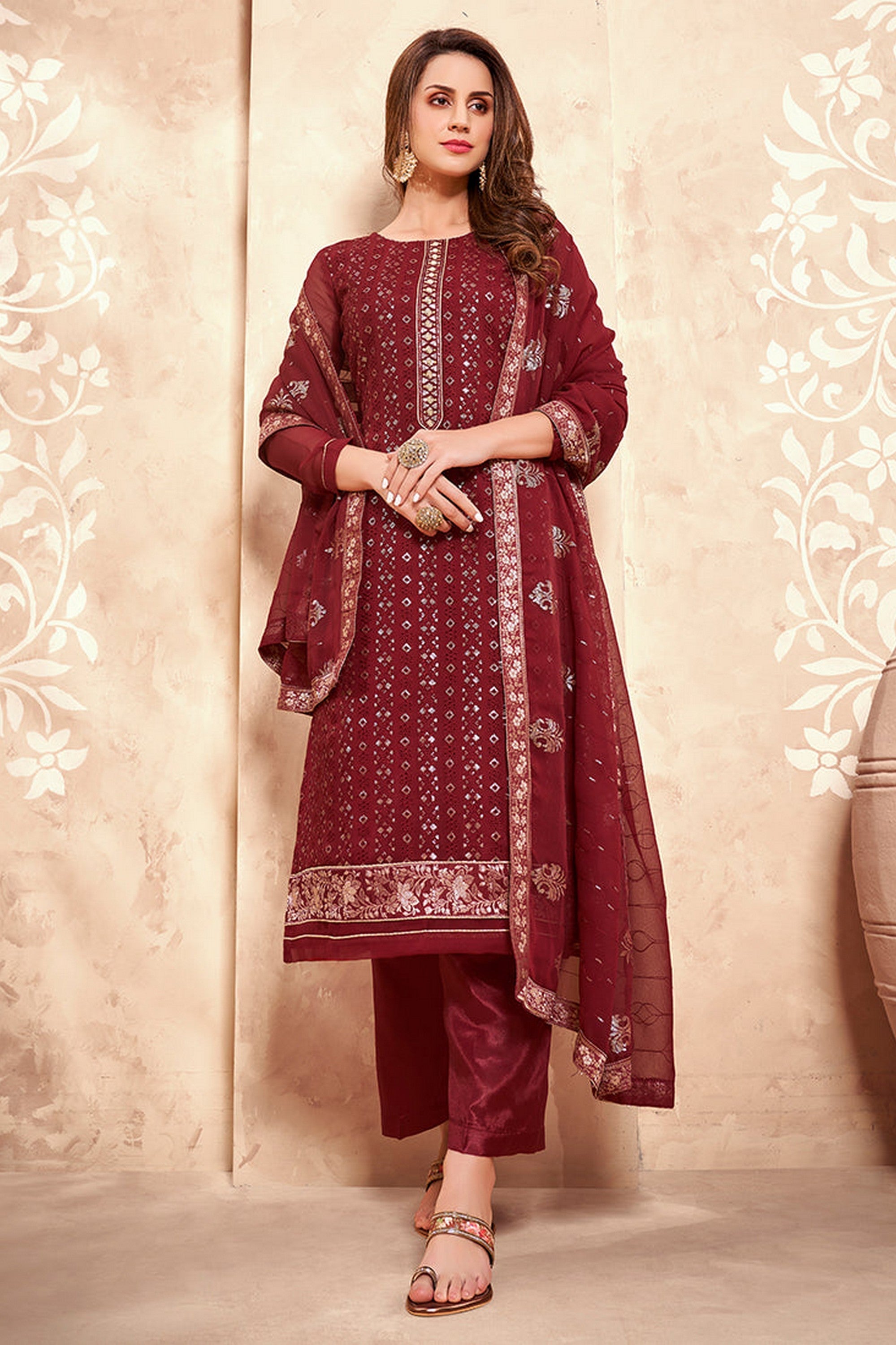 Blue Pakistani Georgette Salwar Kameez For Indian Festivals & Weddings - Thread Embroidery Work, Zari Work ,Sequence Embroidery Work