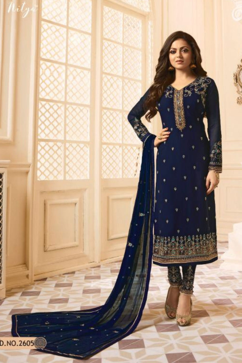 Blue Pakistani Georgette Salwar Kameez For Wedding & Festival - Embroidery Work