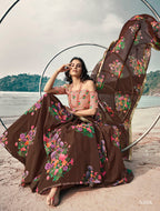 Brown Organza Floral Lehenga Choli