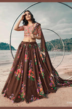 Brown Organza Floral Lehenga Choli