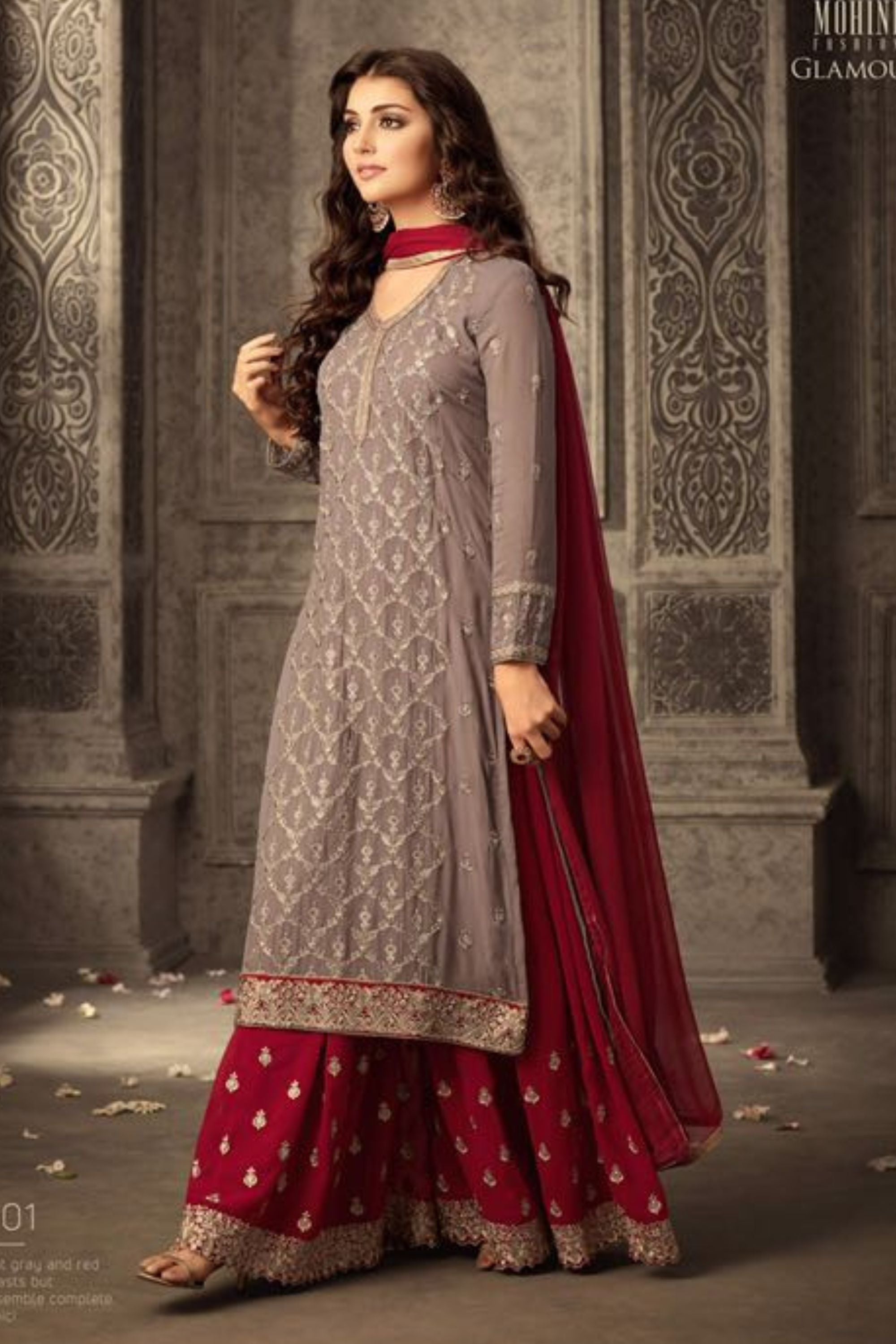 Coffee Pakistani Georgette Plazo For Wedding & Festival - Embroidery Work