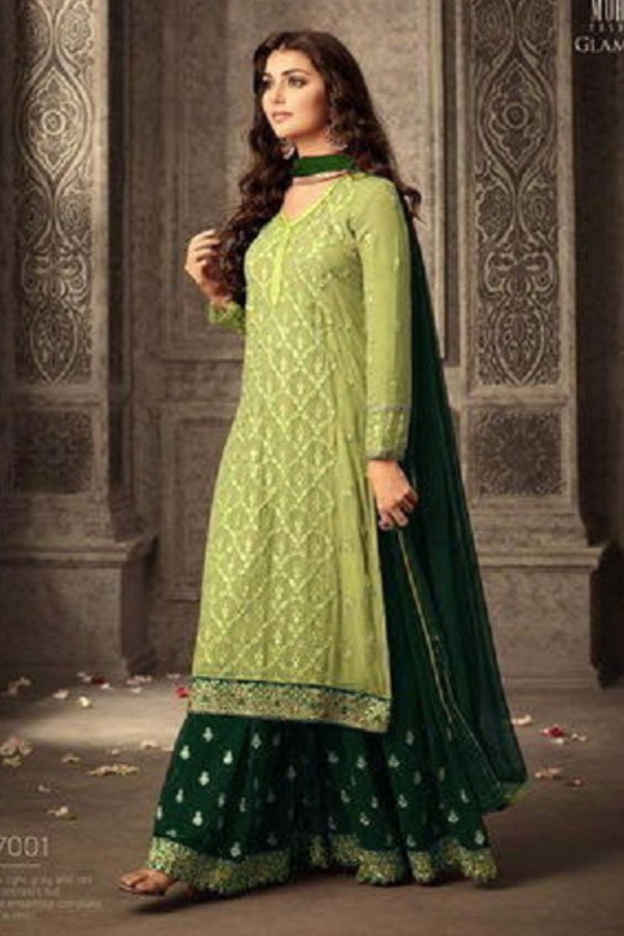 Coffee Pakistani Georgette Plazo For Wedding & Festival - Embroidery Work