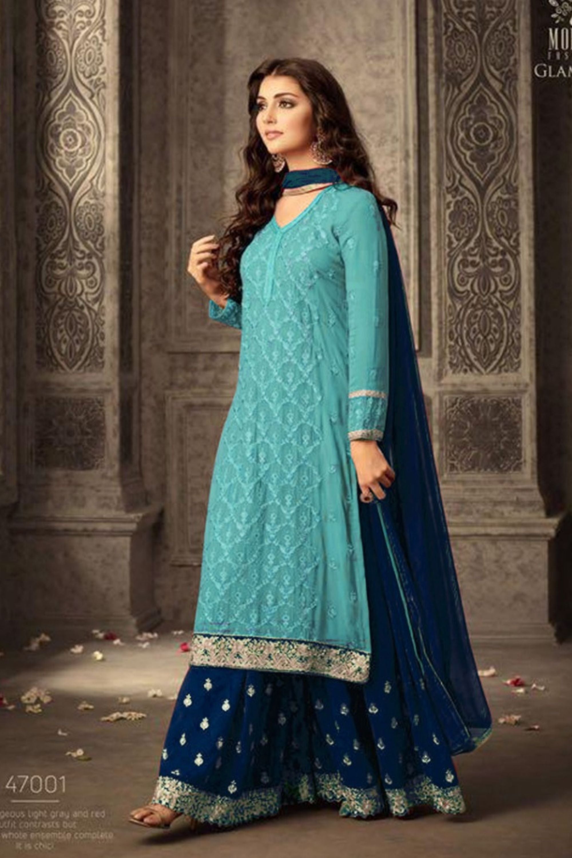 Coffee Pakistani Georgette Plazo For Wedding & Festival - Embroidery Work