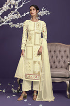 Beige Pakistani Georgette Plazo For Indian Festivals & Weddings - Thread Embroidery Work, Zari Work