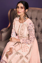 Beige Pakistani Georgette Plazo For Indian Festivals & Weddings - Thread Embroidery Work, Zari Work