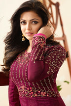 Dark Pink Pakistani Georgette Anarkali Gown For Wedding & Festival - Embroidery Work