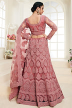 Dark Pink Pakistani Net Lehenga Choli For Indian Festivals & Weddings - Thread Embroidery Work, Codding Embroidery Work, Stone Work