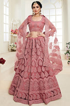 Dark Pink Pakistani Net Lehenga Choli For Indian Festivals & Weddings - Thread Embroidery Work, Codding Embroidery Work, Stone Work