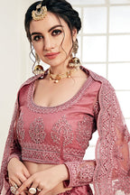 Dark Pink Pakistani Net Lehenga Choli For Indian Festivals & Weddings - Thread Embroidery Work, Codding Embroidery Work, Stone Work