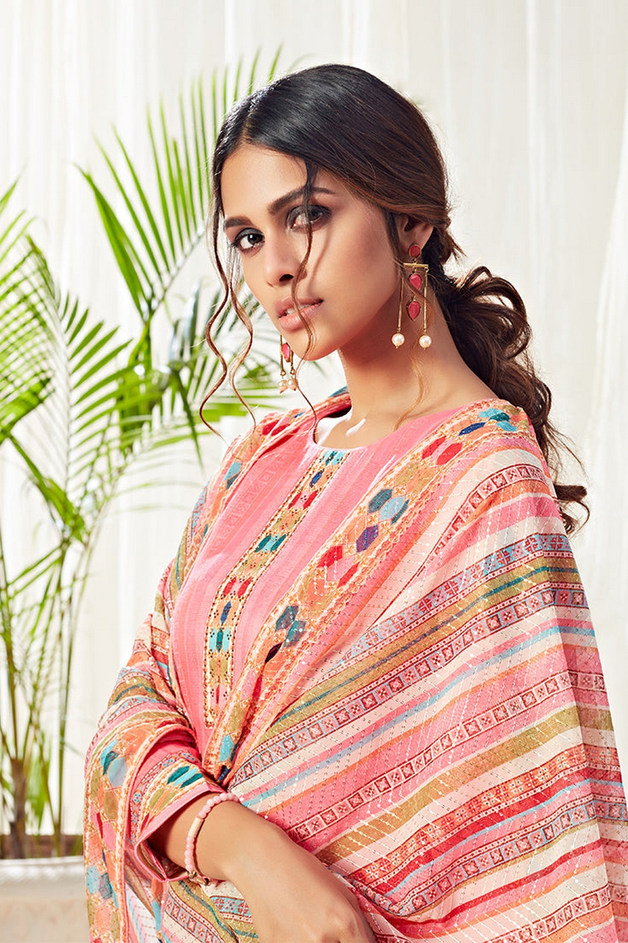 Gajri Pakistani Cotton Salwar Kameez For Indian Festivals & Weddings - Print Work, Sequence Embroidery Work,