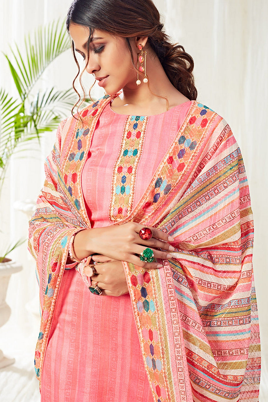 Gajri Pakistani Cotton Salwar Kameez For Indian Festivals & Weddings - Print Work, Sequence Embroidery Work,