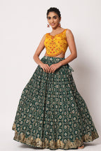 Green Art Silk Printed Lehenga Choli For Indian Festivals & Weddings - Print Work, Sequence Embroidery Work, Thread Embroidery Work,