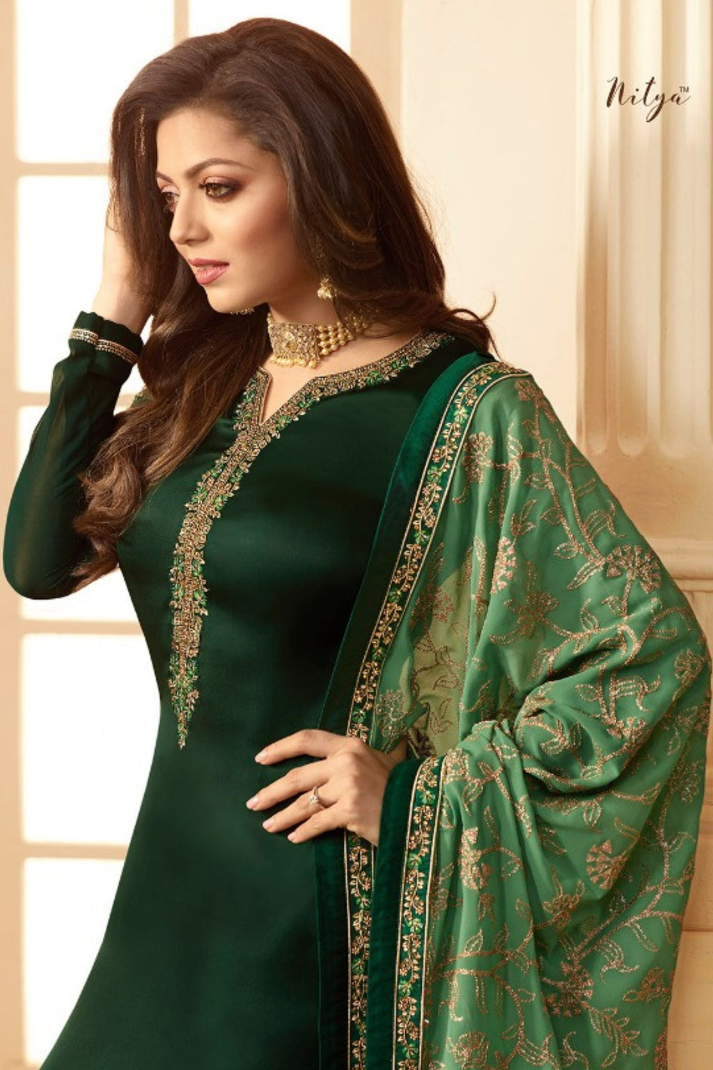 Green Pakistani Georgette Salwar Kameez For Wedding & Festival - Embroidery Work