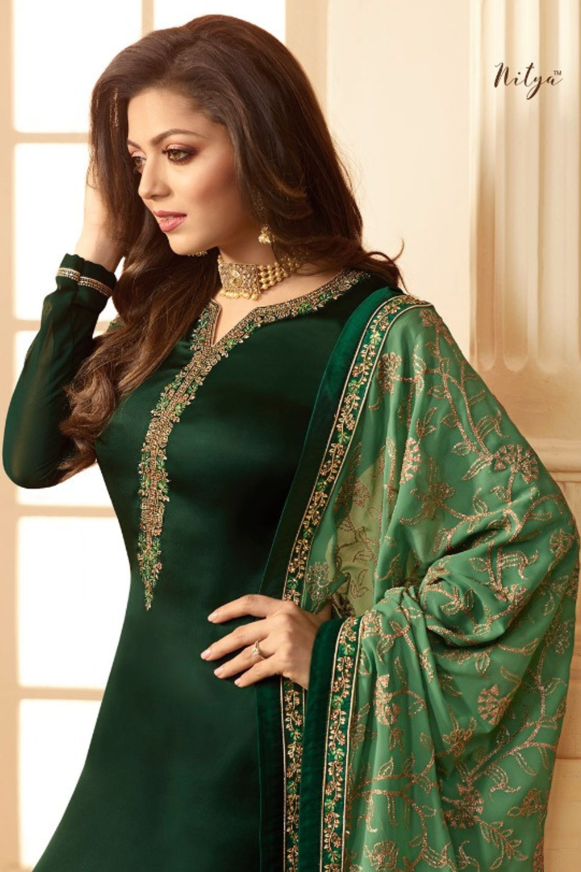 Green Pakistani Georgette Salwar Kameez For Wedding & Festival - Embroidery Work