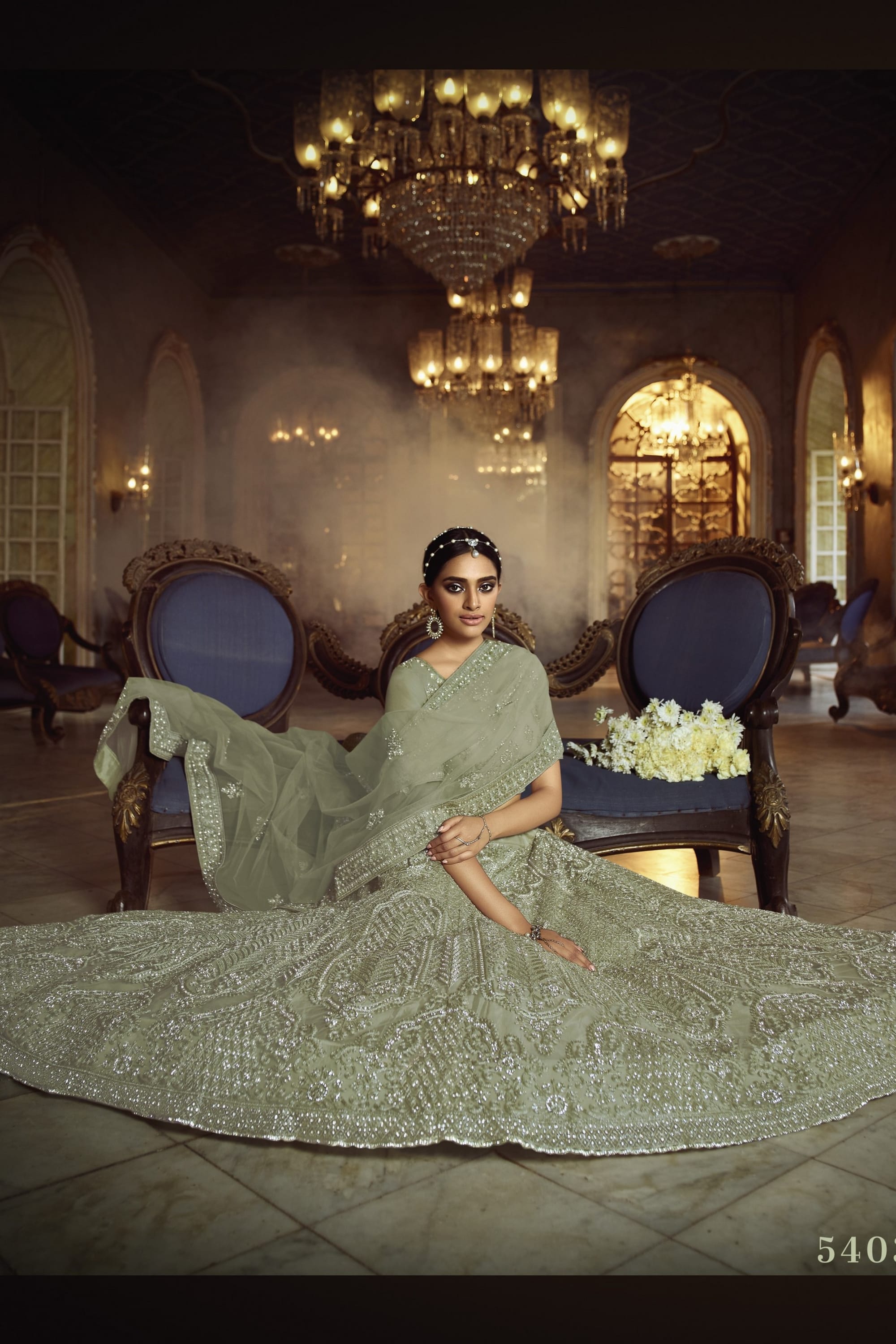 Green Pakistani Net Lehenga Choli For Indian Festivals & Weddings - , Dori Work, Zarkan Work