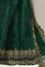 Green Pakistani Net Lehenga Choli For Indian Festivals & Weddings - Thread Embroidery Work, Codding Embroidery Work, Butta Work, Stone Work
