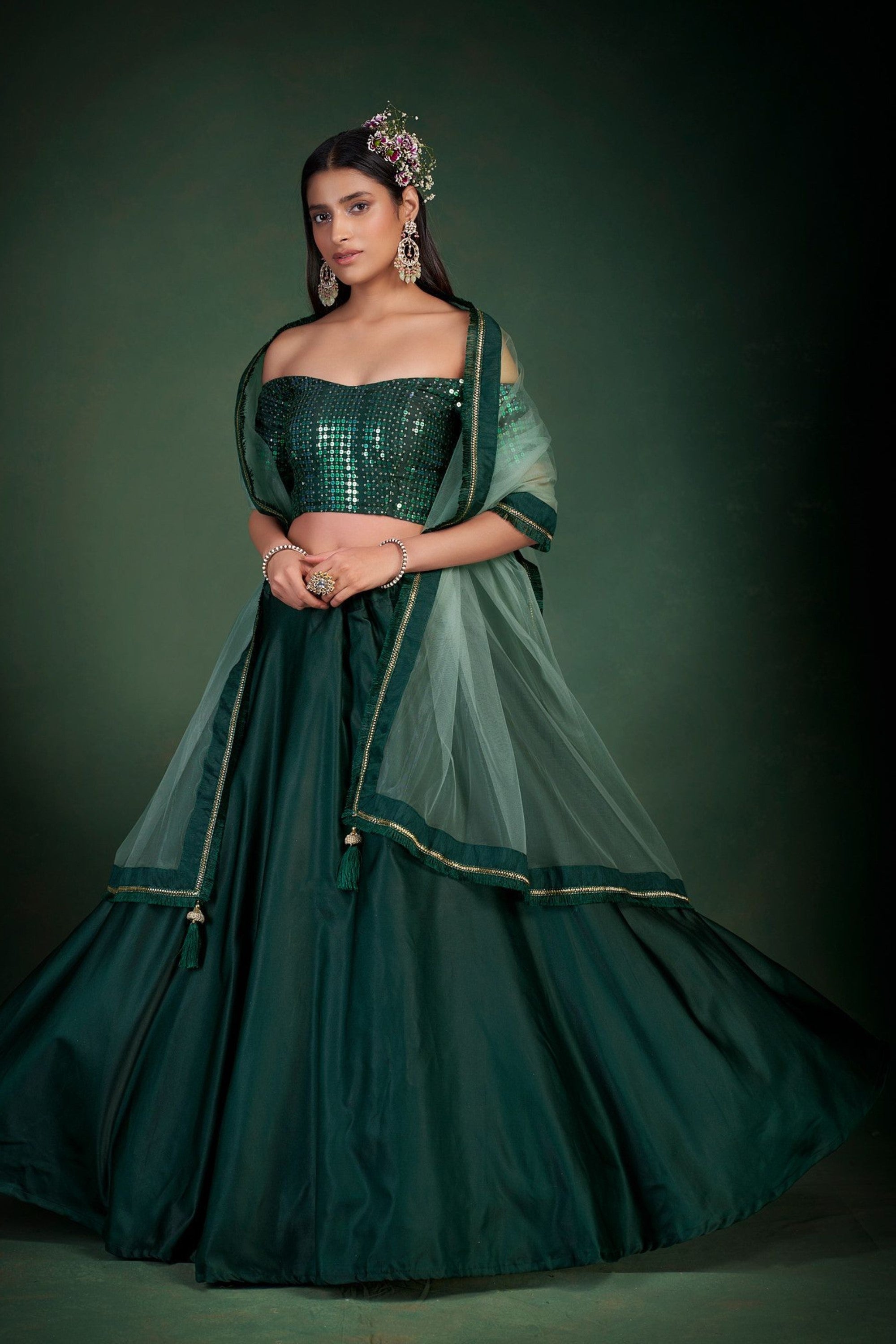 Glamorous bottle green sequins and Zari embroidered faux georgette lehenga  choli for wedding - MEGHALYA - 4182278