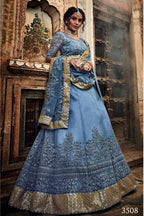 Grey Pakistani Net Lehenga Choli For Indian Festival & Weddings - , Dori Work