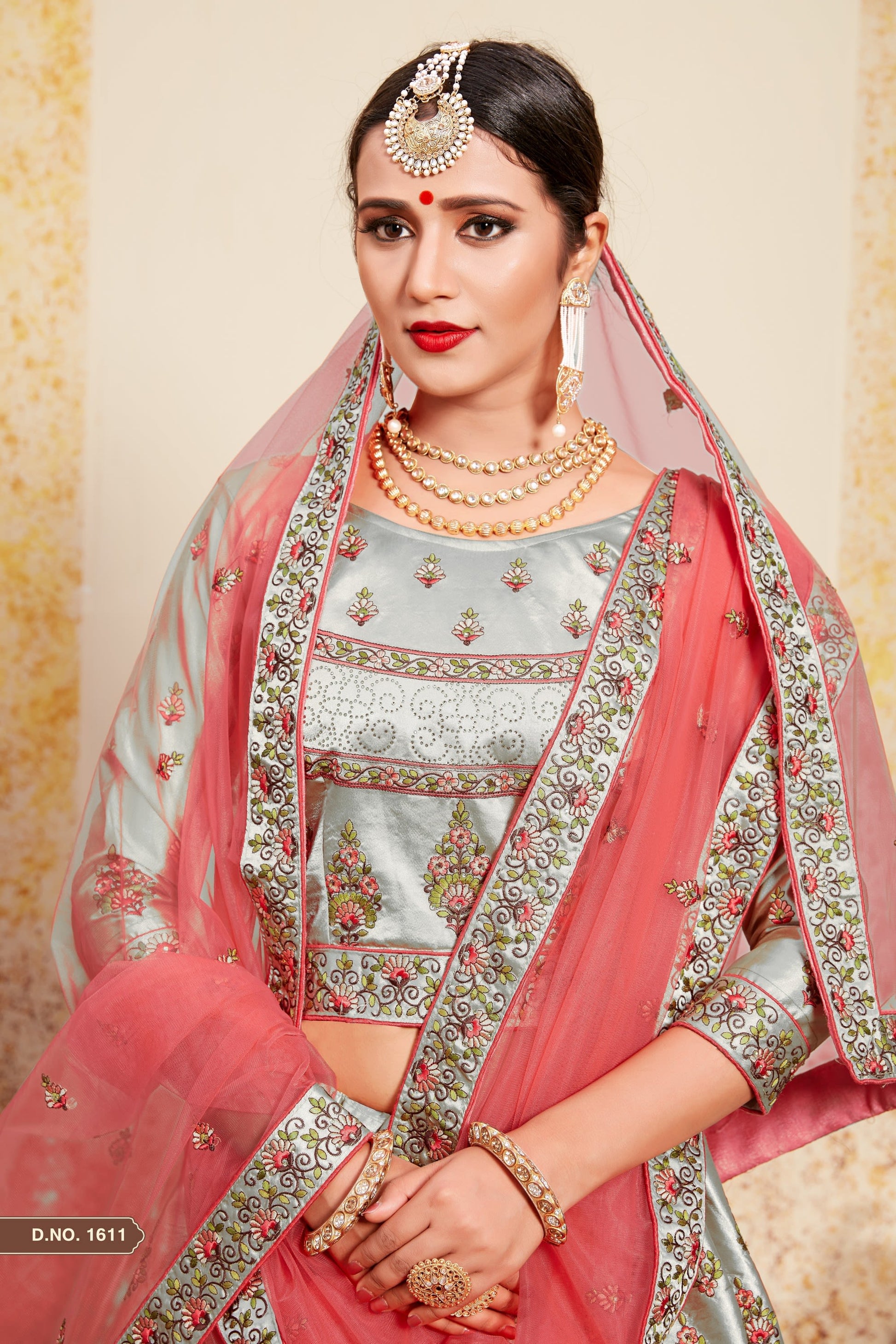 Grey Pakistani Satin Lehenga Choli For Indian Festivals & Weddings - Thread Embroidery Work, Stone Work, Swarovski Work