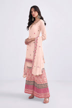 Peach Pakistani Georgette Sharara For Indian Festivals & Weddings - Sequence Embroidery Work, Thread Embroidery Work, Khatli Work, Zari Work