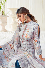 Light Gray Pakistani Cotton Salwar Kameez For Indian Festivals & Weddings - Print Work, Sequence Embroidery Work,