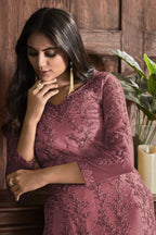 Light Gray Pakistani Net Salwar Kameez For Wedding & Festival - Embroidery Work