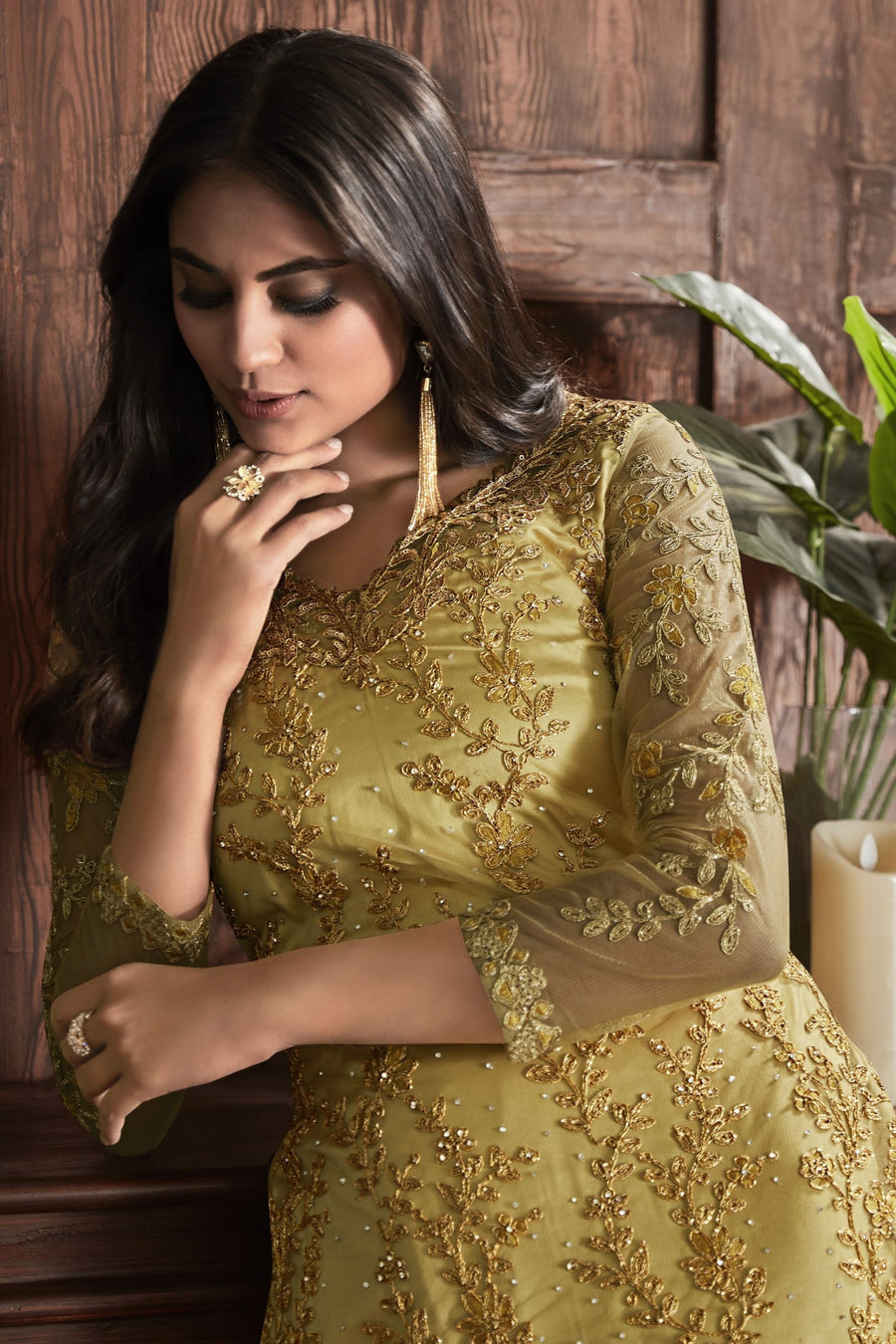 Light Gray Pakistani Net Salwar Kameez For Wedding & Festival - Embroidery Work