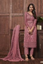 Light Gray Pakistani Net Salwar Kameez For Wedding & Festival - Embroidery Work