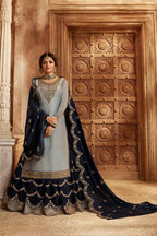 Light Gray Pakistani Satin Georgette Salwar Kameez For Wedding & Festival - Embroidery Work