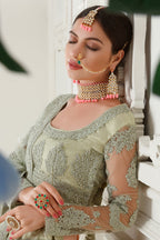 Light Green Pakistani Net Lehenga Choli For Indian Festivals & Weddings - Thread Embroidery Work, Codding Embroidery Work, Butta Work, Stone Work