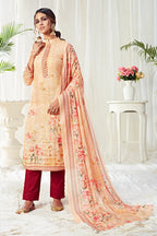 Light Orange Pakistani Cotton Salwar Kameez For Indian Festivals & Weddings - Print Work, Sequence Embroidery Work,