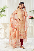 Light Orange Pakistani Cotton Salwar Kameez For Indian Festivals & Weddings - Print Work, Sequence Embroidery Work,