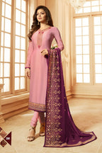 Light Pink Pakistani Georgette Salwar Kameez For Wedding & Festival - Embroidery Work