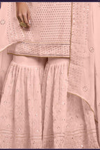 Light Pink Sharara Suits Pakistani Georgette For Indian Festivals & Weddings - Sequence Embroidery Work, Thread Embroidery Work, Khatli Work,