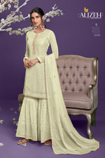 Light Yellow Georgette Sharara Set for Women for Wedding & Henna Ceremony - Sequence & Thread Embroidery Work, Khatli Work