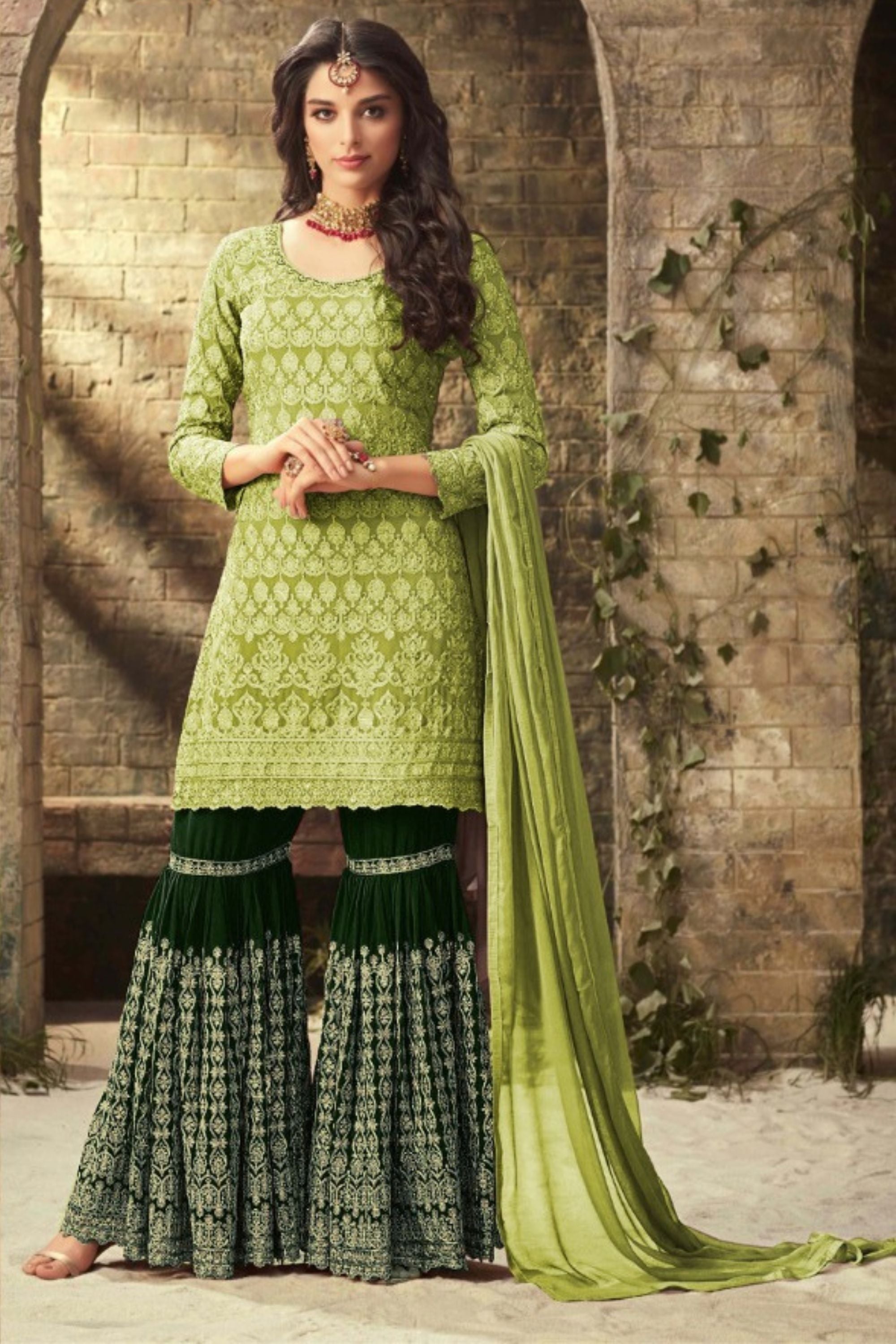 Light Pink Pakistani Georgette Sharara For Wedding & Festival - Embroidery Work