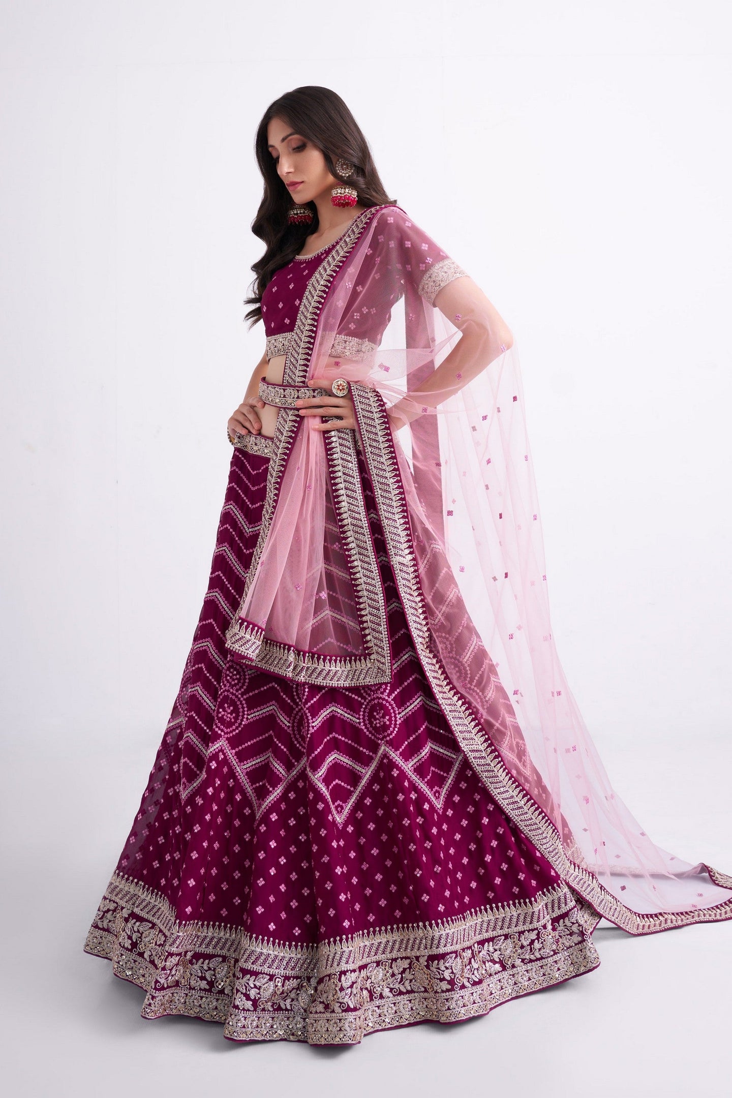 Magenta Pakistani Georgette Lehenga Choli For Indian Festivals & Weddings - Sequence Embroidery Work, Thread Embroidery Work, Codding Embroidery Work,