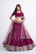 Magenta Pakistani Georgette Lehenga Choli For Indian Festivals & Weddings - Sequence Embroidery Work, Thread Embroidery Work, Codding Embroidery Work,