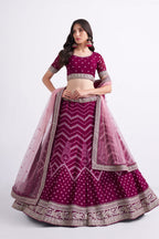 Magenta Pakistani Georgette Lehenga Choli For Indian Festivals & Weddings - Sequence Embroidery Work, Thread Embroidery Work, Codding Embroidery Work,