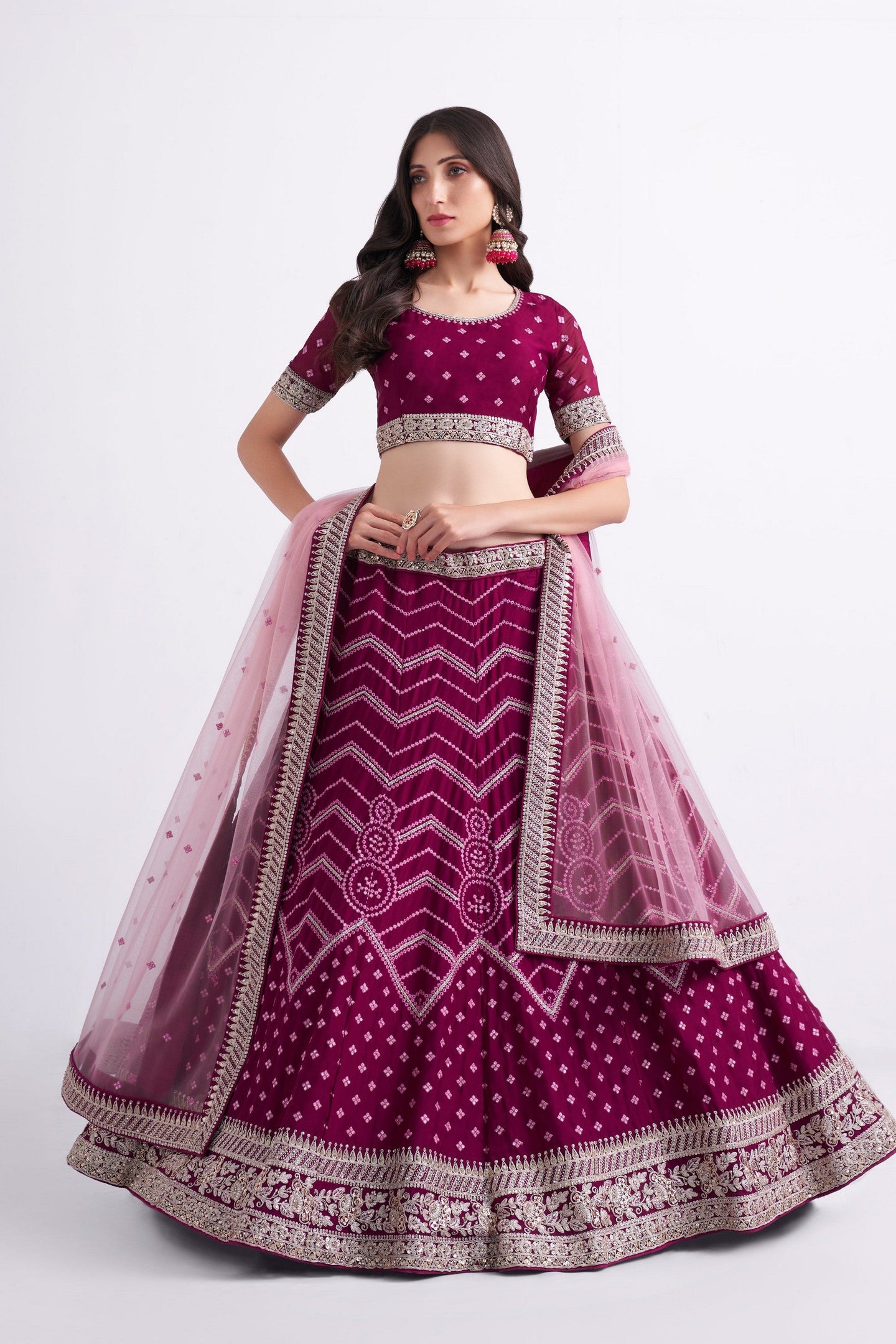 Magenta Pakistani Georgette Lehenga Choli For Indian Festivals & Weddings - Sequence Embroidery Work, Thread Embroidery Work, Codding Embroidery Work,