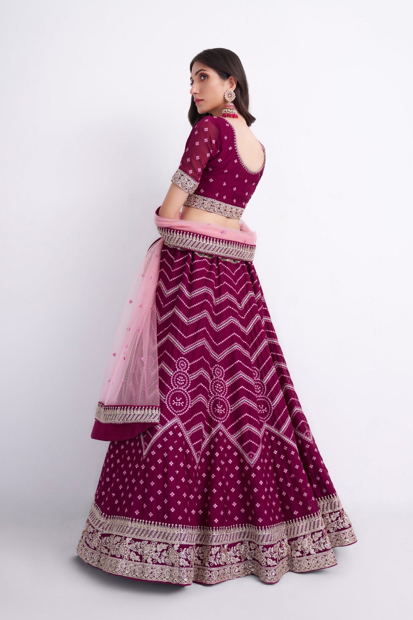 Magenta Pakistani Georgette Lehenga Choli For Indian Festivals & Weddings - Sequence Embroidery Work, Thread Embroidery Work, Codding Embroidery Work,