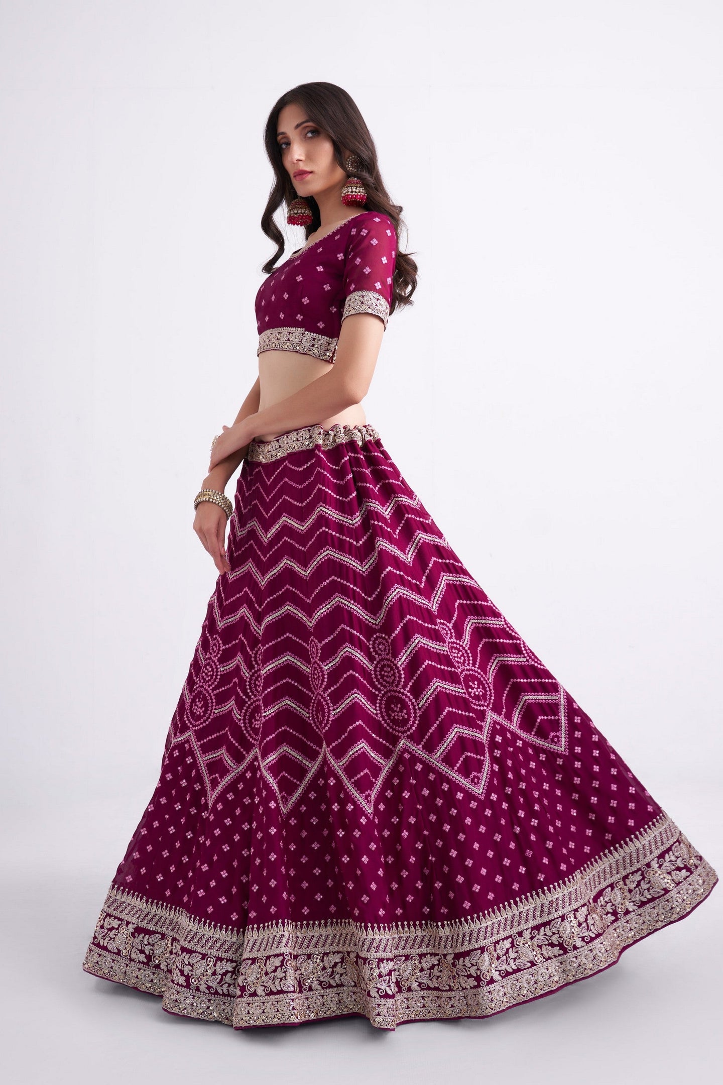 Magenta Pakistani Georgette Lehenga Choli For Indian Festivals & Weddings - Sequence Embroidery Work, Thread Embroidery Work, Codding Embroidery Work,