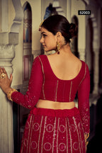 Maroon Pakistani Georgette Lehenga Choli For Indian Festivals & Weddings - Sequence Embroidery Work, Thread Embroidery Work,