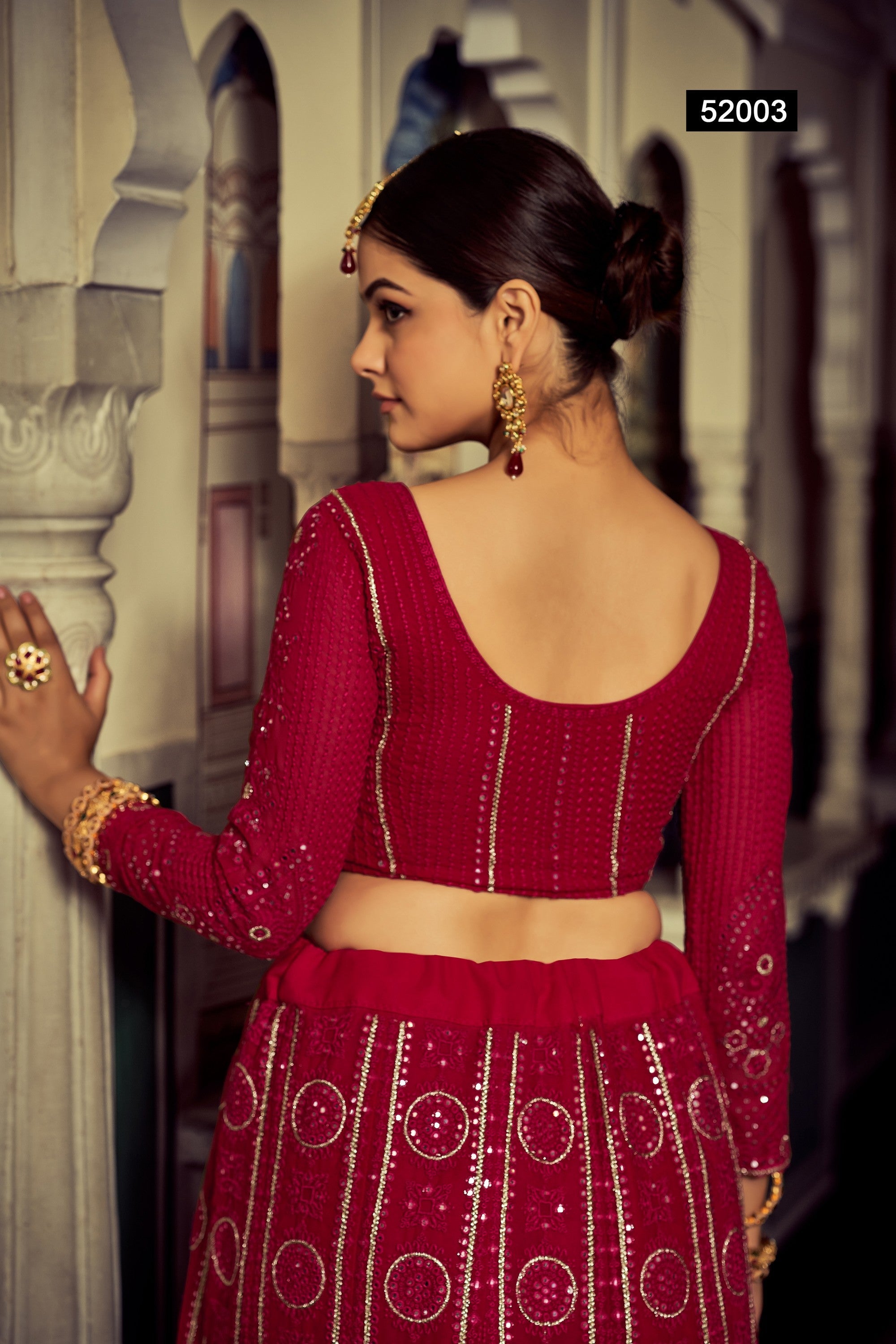 Maroon Pakistani Georgette Lehenga Choli For Indian Festivals & Weddings - Sequence Embroidery Work, Thread Embroidery Work,