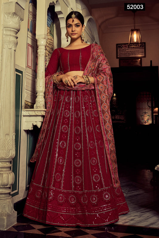 Maroon Pakistani Georgette Lehenga Choli For Indian Festivals & Weddings - Sequence Embroidery Work, Thread Embroidery Work,