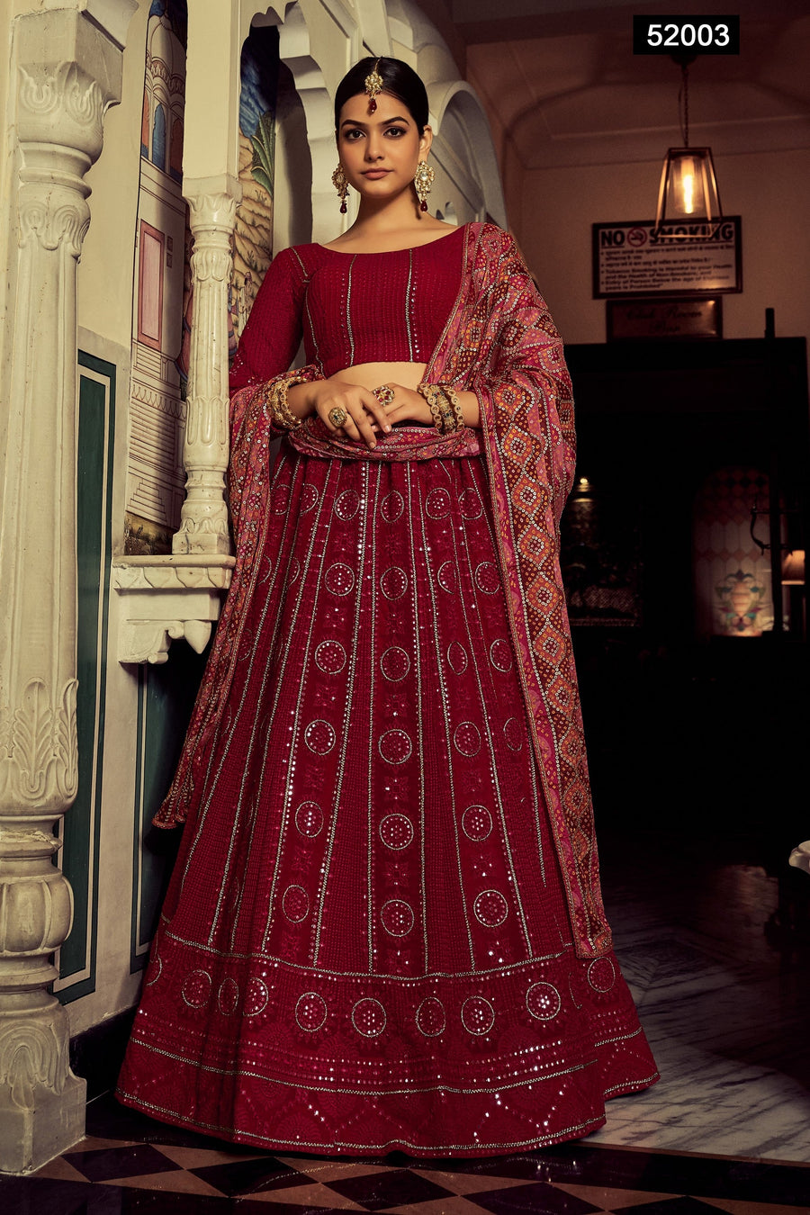 Maroon Pakistani Georgette Lehenga Choli For Indian Festivals & Weddings - Sequence Embroidery Work, Thread Embroidery Work,