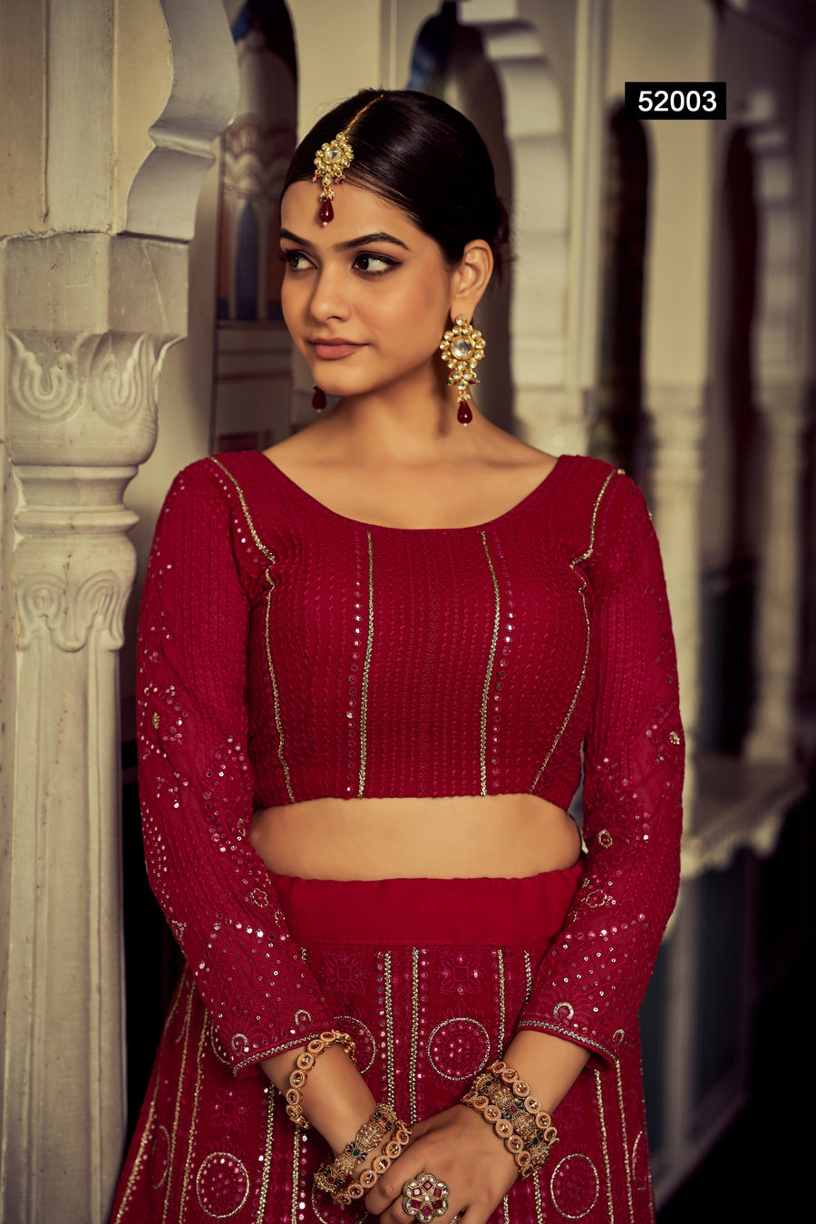 Maroon Pakistani Georgette Lehenga Choli For Indian Festivals & Weddings - Sequence Embroidery Work, Thread Embroidery Work,