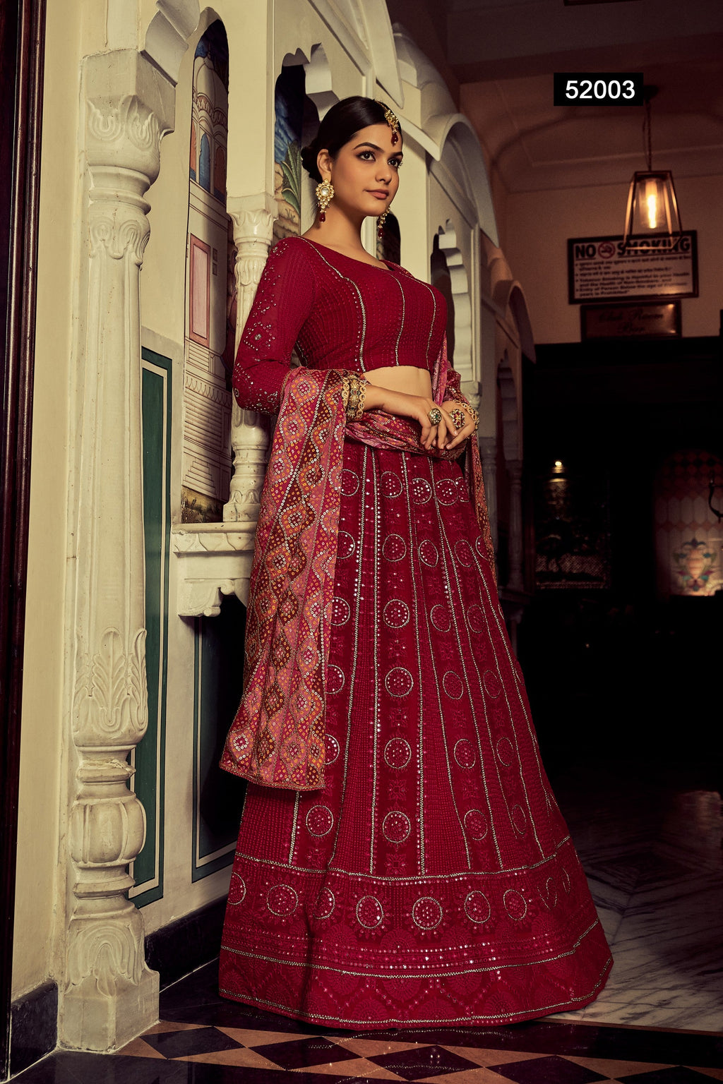Maroon Pakistani Georgette Lehenga Choli For Indian Festivals & Weddings - Sequence Embroidery Work, Thread Embroidery Work,
