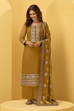 Maroon Pakistani Georgette Plazo For Indian Festivals & Weddings - Thread Embroidery Work, Swarovski Work